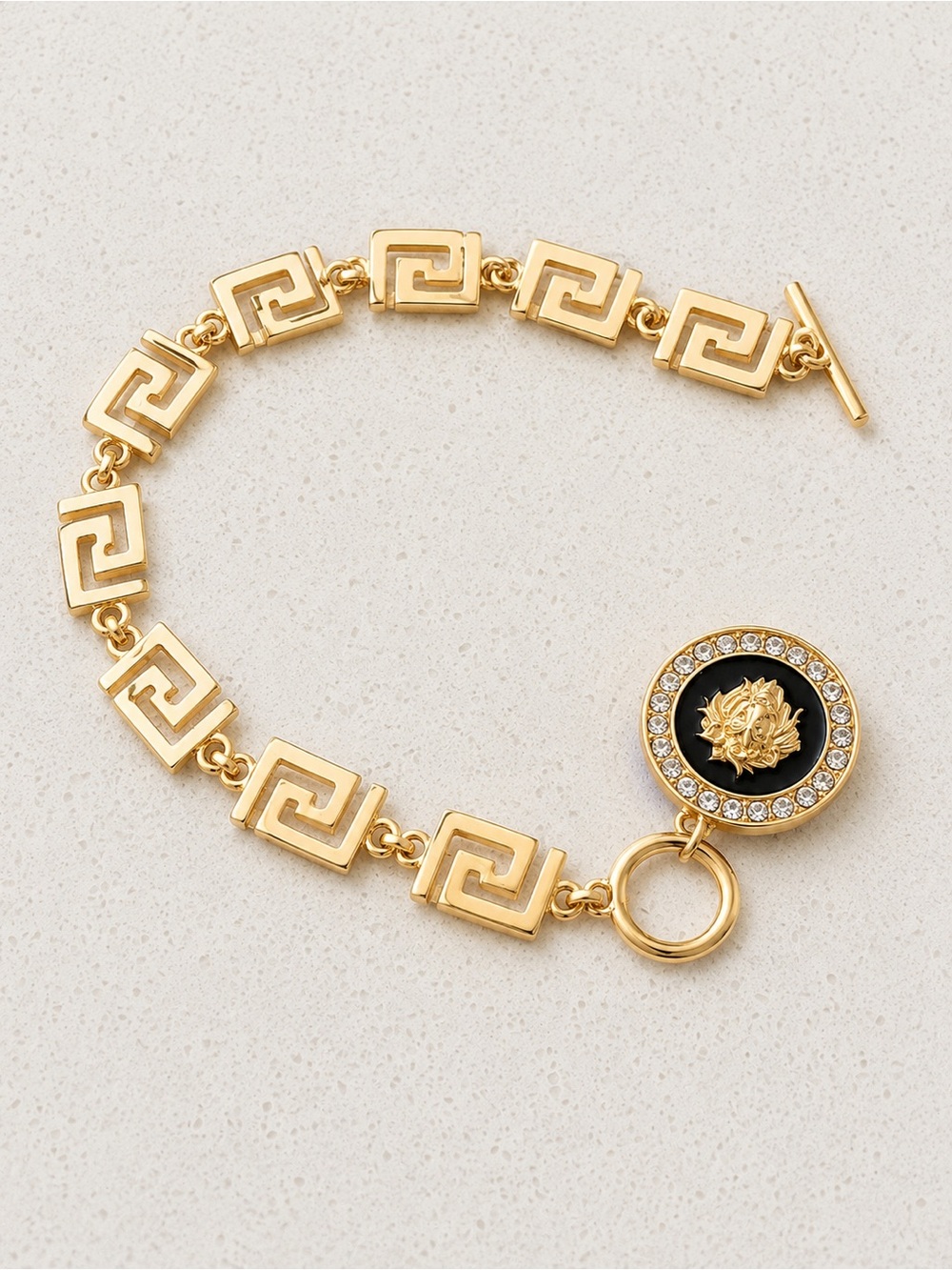 NWOT Gold-Tone Lion Medallion Charm Bracelet/Anklet— Black & Gold